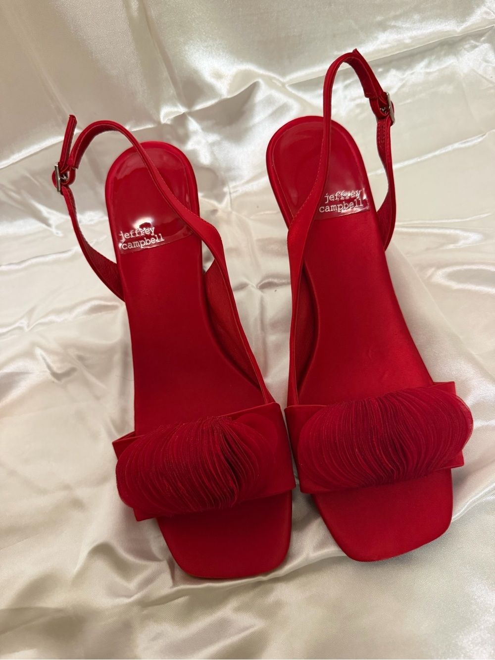 Jeffrey Campbell Red Satin Sculptural Heel Slingback Sandals Size 11